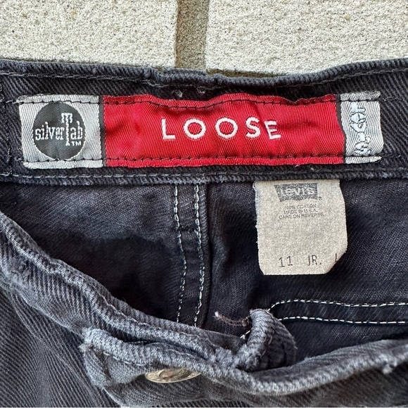 Levi’s Silvertab Loose Black Raw Hem High Rise Jeans Vintage 90s - Picture 6 of 11
